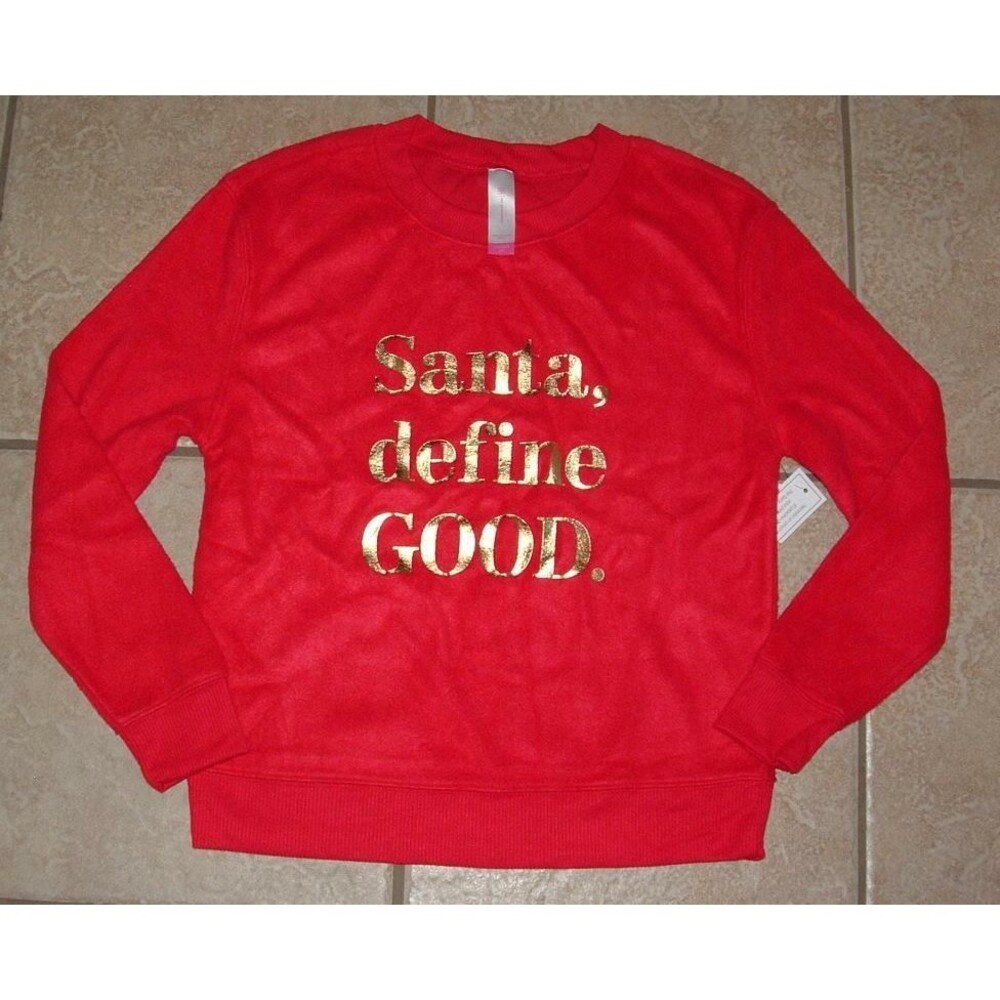 NWT Sz Jr Small 3/5 Red Soft Fuzzy Lightweight Christmas Holiday Sweatshirt